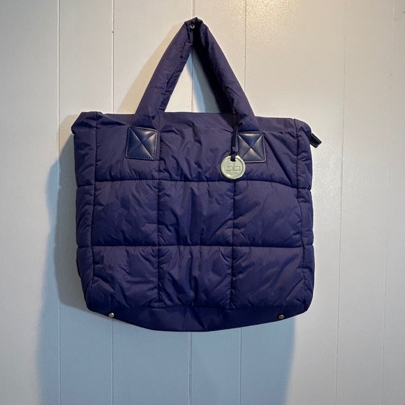 Courage B Blue Puffy Quilted Tote Bag with Gold Tone Logo Charm - Picture 7 of 12